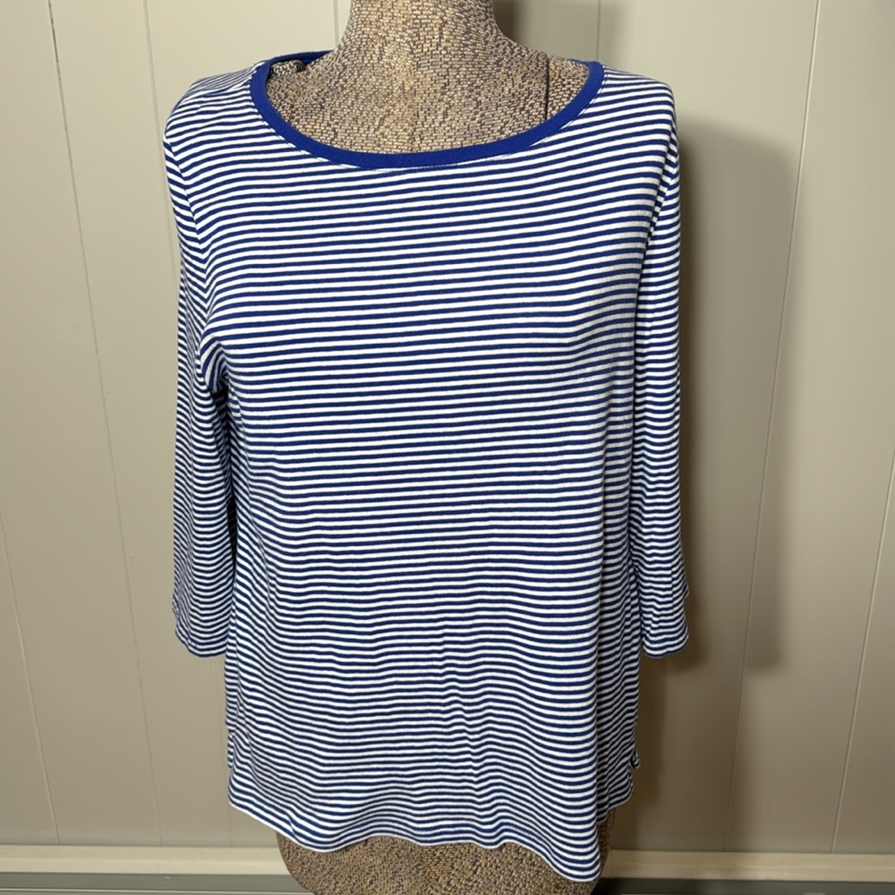 Talbots Womens XL Stretch Weekend Tee Blue and White Stripe Stretchy